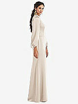 Side View Thumbnail - Oat High Collar Puff Sleeve Trumpet Gown - Darby