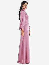 Side View Thumbnail - Powder Pink High Collar Puff Sleeve Trumpet Gown - Darby