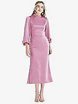Front View Thumbnail - Powder Pink High Collar Puff Sleeve Midi Dress - Bronwyn