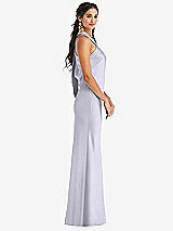 Side View Thumbnail - Silver Dove Draped Twist Halter Tie-Back Trumpet Gown