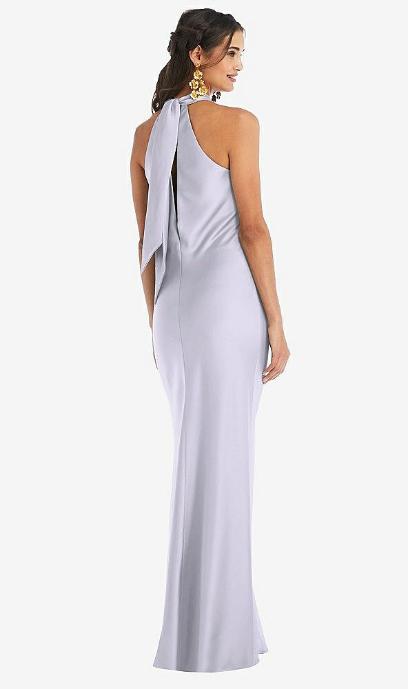 Back View - Silver Dove Draped Twist Halter Tie-Back Trumpet Gown