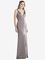 Front View Thumbnail - Cashmere Gray Twist Strap Maxi Slip Dress with Front Slit - Neve