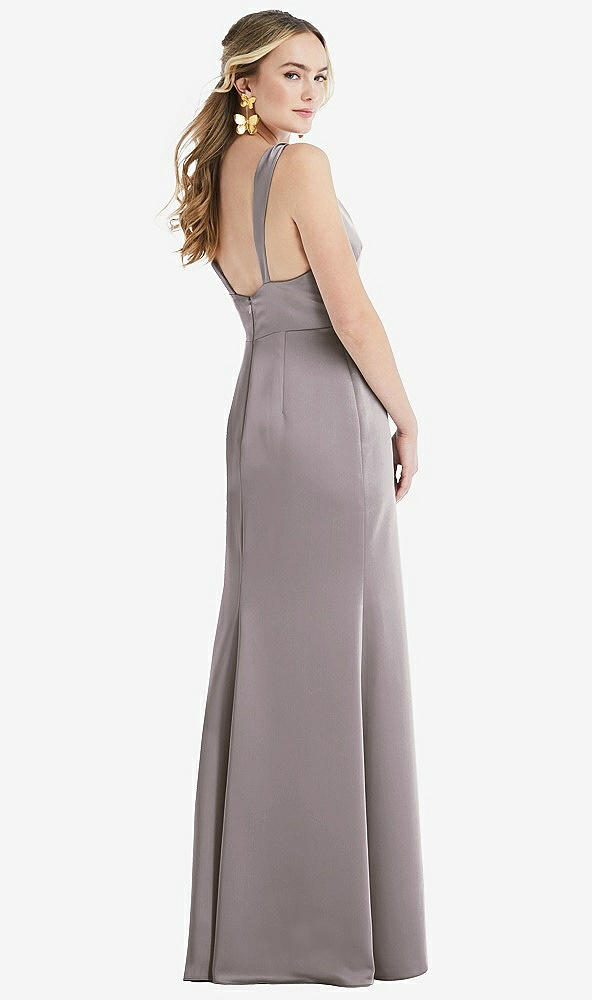 Back View - Cashmere Gray Twist Strap Maxi Slip Dress with Front Slit - Neve