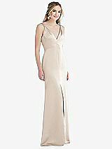 Front View Thumbnail - Oat Twist Strap Maxi Slip Dress with Front Slit - Neve