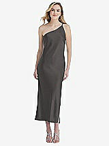 Front View Thumbnail - Caviar Gray One-Shoulder Asymmetrical Midi Slip Dress