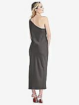 Rear View Thumbnail - Caviar Gray One-Shoulder Asymmetrical Midi Slip Dress