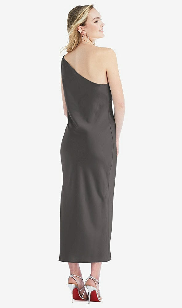 Back View - Caviar Gray One-Shoulder Asymmetrical Midi Slip Dress