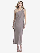Front View Thumbnail - Cashmere Gray One-Shoulder Asymmetrical Midi Slip Dress