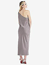 Rear View Thumbnail - Cashmere Gray One-Shoulder Asymmetrical Midi Slip Dress