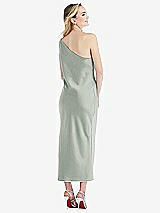 Rear View Thumbnail - Willow Green One-Shoulder Asymmetrical Midi Slip Dress