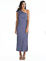 Alt View 1 Thumbnail - French Blue Draped One-Shoulder Convertible Midi Slip Dress