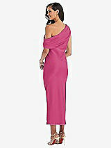 Rear View Thumbnail - Tea Rose Draped One-Shoulder Convertible Midi Slip Dress