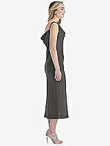 Side View Thumbnail - Caviar Gray Asymmetrical One-Shoulder Cowl Midi Slip Dress