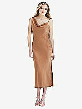 Front View Thumbnail - Toffee Asymmetrical One-Shoulder Cowl Midi Slip Dress
