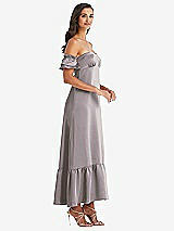 Side View Thumbnail - Cashmere Gray Ruffled Off-the-Shoulder Tiered Cuff Sleeve Midi Dress