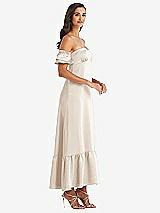 Side View Thumbnail - Oat Ruffled Off-the-Shoulder Tiered Cuff Sleeve Midi Dress