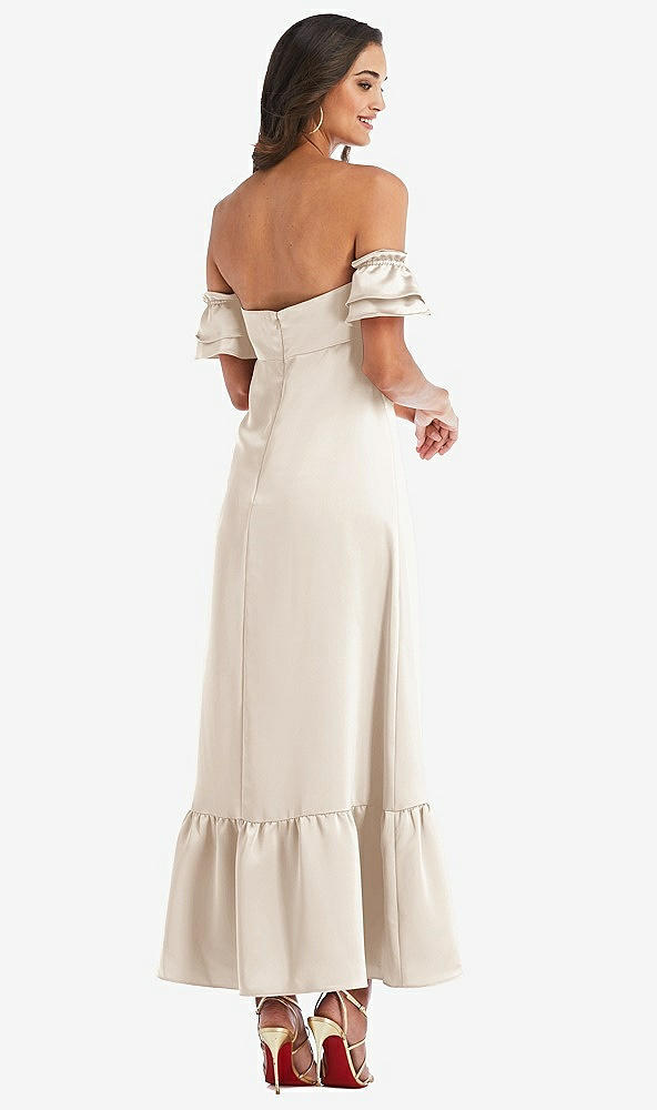 Back View - Oat Ruffled Off-the-Shoulder Tiered Cuff Sleeve Midi Dress