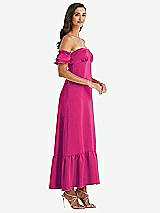 Side View Thumbnail - Think Pink Ruffled Off-the-Shoulder Tiered Cuff Sleeve Midi Dress