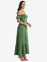 Side View Thumbnail - Vineyard Green Ruffled Off-the-Shoulder Tiered Cuff Sleeve Midi Dress