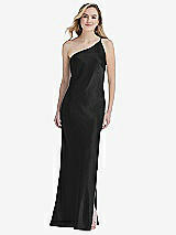 Front View Thumbnail - Black One-Shoulder Asymmetrical Maxi Slip Dress