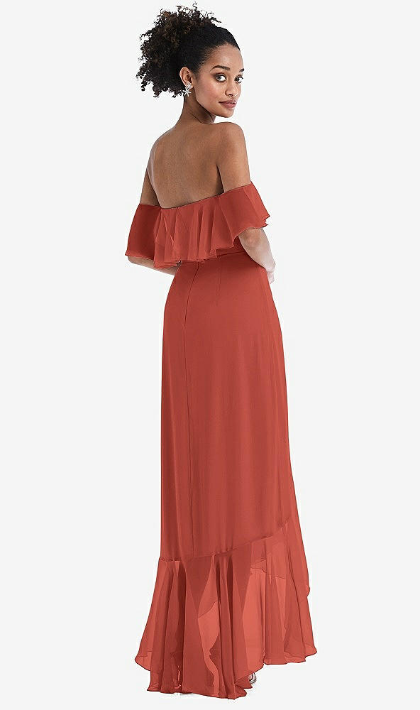 Back View - Amber Sunset Off-the-Shoulder Ruffled High Low Maxi Dress