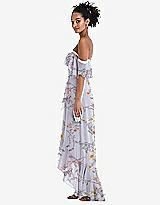Side View Thumbnail - Butterfly Botanica Silver Dove Off-the-Shoulder Ruffled High Low Maxi Dress