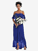 Alt View 2 Thumbnail - Cobalt Blue Off-the-Shoulder Ruffled High Low Maxi Dress