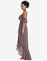 Side View Thumbnail - French Truffle Off-the-Shoulder Ruffled High Low Maxi Dress