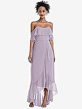 Front View Thumbnail - Lilac Haze Off-the-Shoulder Ruffled High Low Maxi Dress