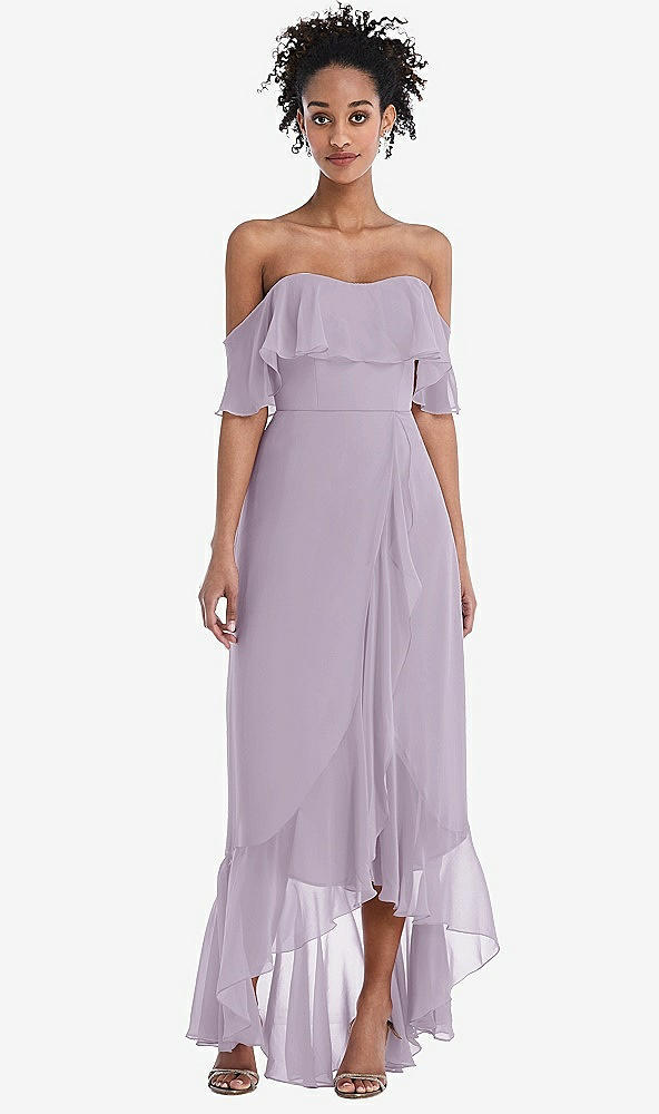 Front View - Lilac Haze Off-the-Shoulder Ruffled High Low Maxi Dress