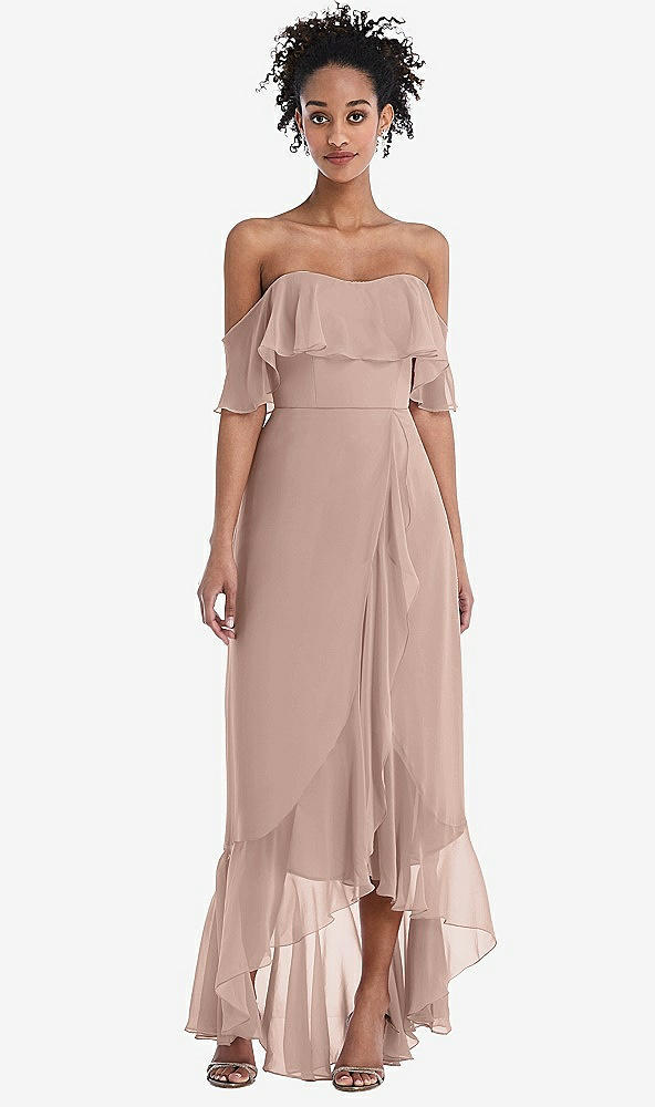 Front View - Neu Nude Off-the-Shoulder Ruffled High Low Maxi Dress