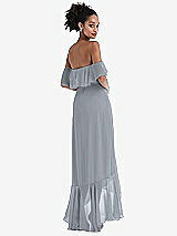 Rear View Thumbnail - Platinum Off-the-Shoulder Ruffled High Low Maxi Dress