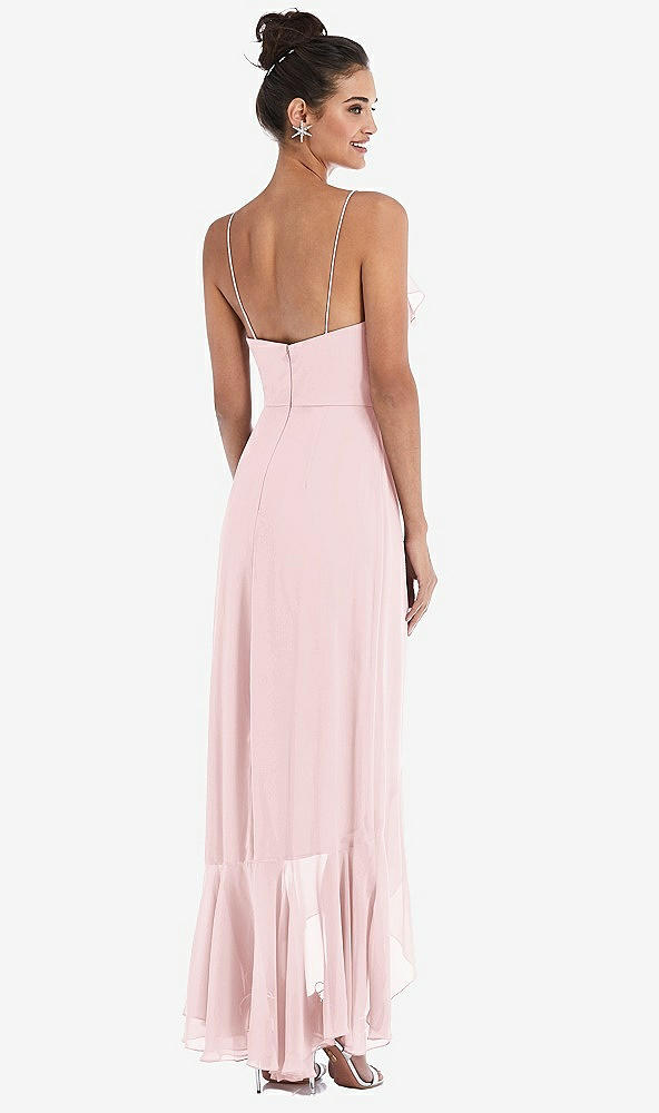 Back View - Ballet Pink Ruffle-Trimmed V-Neck High Low Wrap Dress