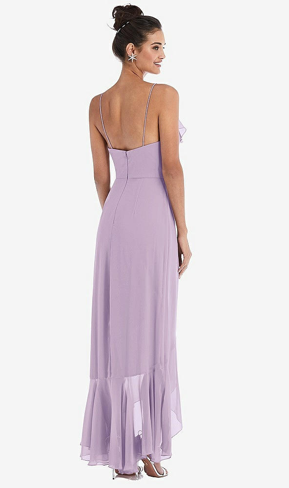 Back View - Pale Purple Ruffle-Trimmed V-Neck High Low Wrap Dress