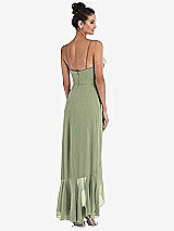 Rear View Thumbnail - Sage Ruffle-Trimmed V-Neck High Low Wrap Dress