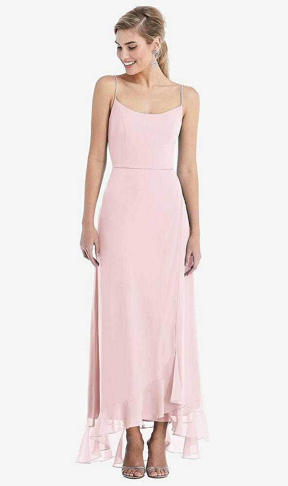 Front View - Ballet Pink Scoop Neck Ruffle-Trimmed High Low Maxi Dress