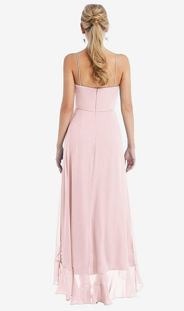 Back View - Ballet Pink Scoop Neck Ruffle-Trimmed High Low Maxi Dress