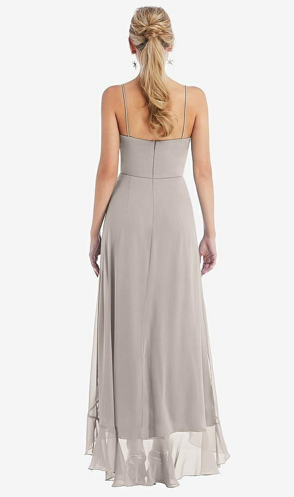 Back View - Taupe Scoop Neck Ruffle-Trimmed High Low Maxi Dress