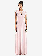 Front View Thumbnail - Ballet Pink Flutter Sleeve V-Keyhole Chiffon Maxi Dress