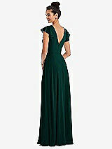 Rear View Thumbnail - Evergreen Flutter Sleeve V-Keyhole Chiffon Maxi Dress
