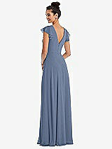 Rear View Thumbnail - Larkspur Blue Flutter Sleeve V-Keyhole Chiffon Maxi Dress