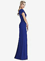 Side View Thumbnail - Cobalt Blue One-Shoulder Cap Sleeve Trumpet Gown with Front Slit