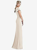 Side View Thumbnail - Oat One-Shoulder Cap Sleeve Trumpet Gown with Front Slit