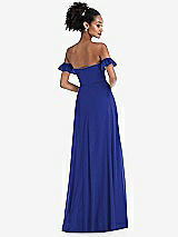 Rear View Thumbnail - Cobalt Blue Off-the-Shoulder Ruffle Cuff Sleeve Chiffon Maxi Dress