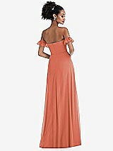 Rear View Thumbnail - Terracotta Copper Off-the-Shoulder Ruffle Cuff Sleeve Chiffon Maxi Dress