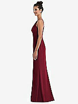 Side View Thumbnail - Burgundy Open-Back High-Neck Halter Trumpet Gown