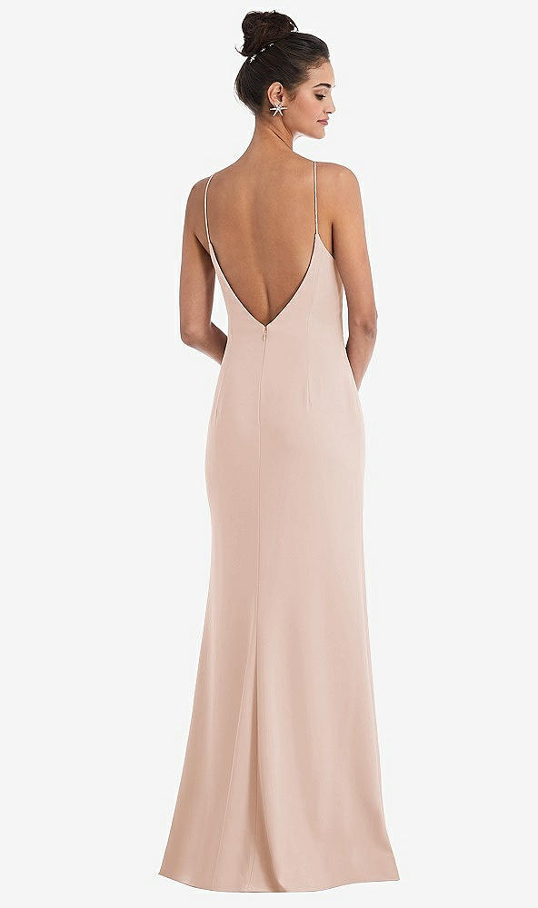 Back View - Cameo Open-Back High-Neck Halter Trumpet Gown