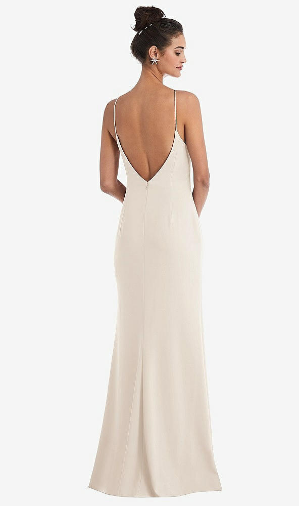 Back View - Oat Open-Back High-Neck Halter Trumpet Gown