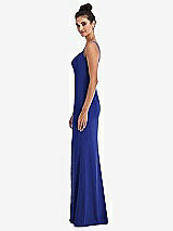Side View Thumbnail - Cobalt Blue Notch Crepe Trumpet Gown with Front Slit