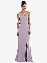 Front View Thumbnail - Lilac Haze Notch Crepe Trumpet Gown with Front Slit